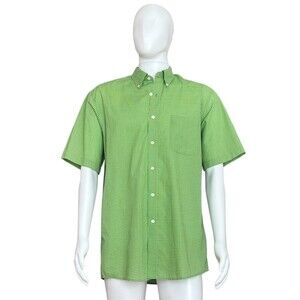 Saddlebred Shirt Mens Size L Green Gingham Check Short Sleeve Button-Up